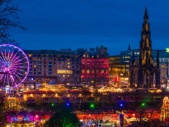 Colourful lights and attractions in Edinburgh at Christmas time