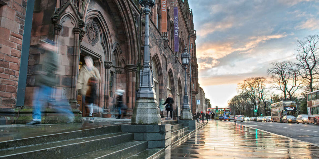 View of Scottish National Portrait Gallery looking along Queen Street
