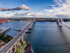 All three Forth Bridges stretching over the Firth of Forth