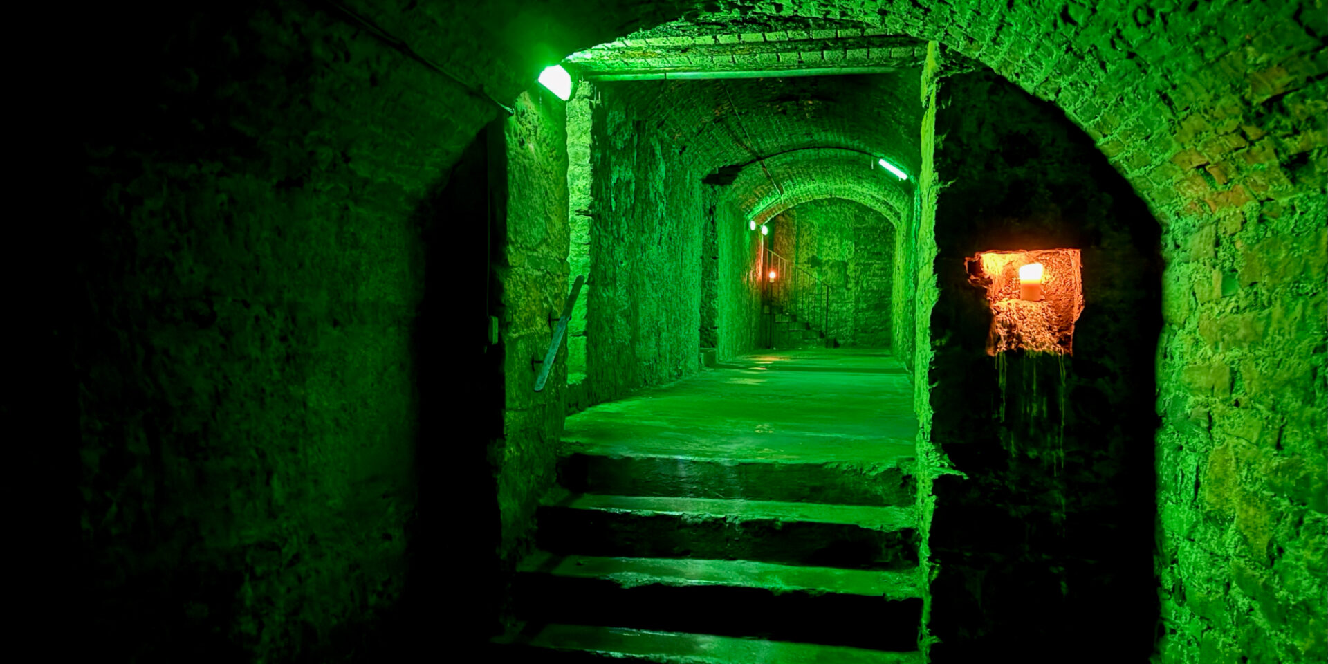 Underground vaults in Edinburgh, lit green