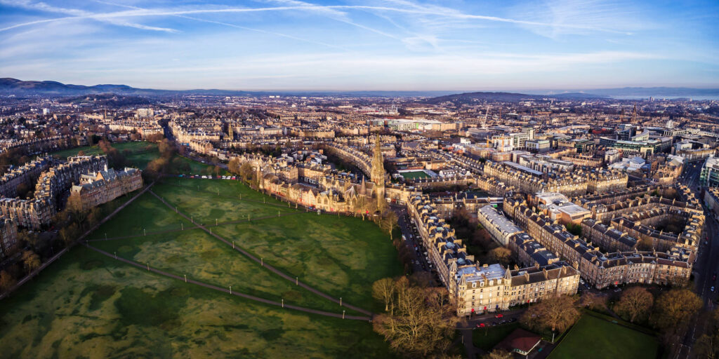Ariel view of Bruntsfield Links in Edinburgh