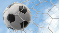 Football in goal net