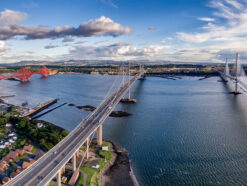 All three Forth Bridges stretching over the Firth of Forth