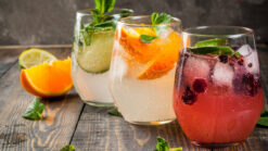 Three kinds of gin and tonic: with blackberries, orange and lime