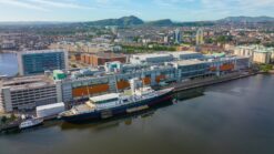 Aerial view of the Ocean Terminal and Royal Yacht Britannia