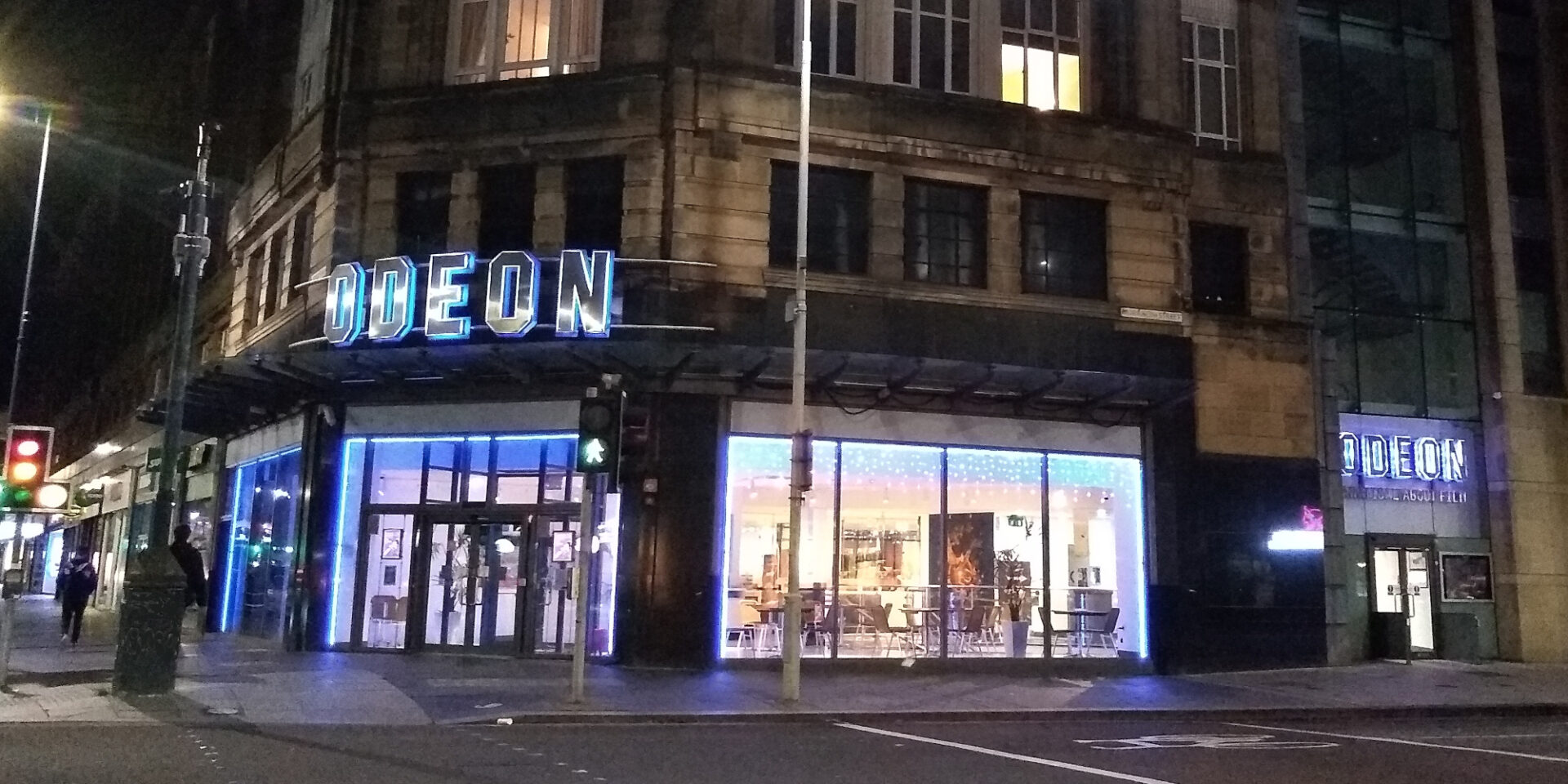 Cinema exterior at night in Edinburgh
