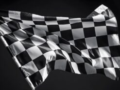 A black and white chequered racing flag